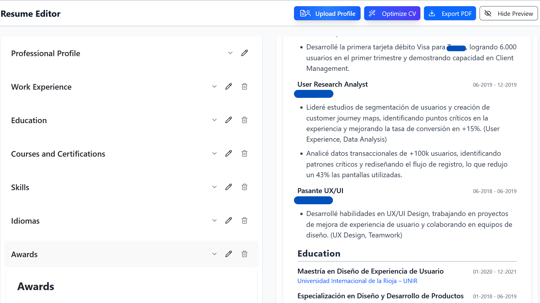 CV Builder Interface